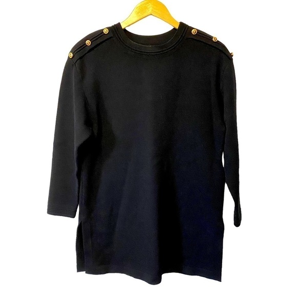 Vintage St John Collection Santana Knit Tunic Top Black Shirt 90s Womens 4 Small - Picture 1 of 9